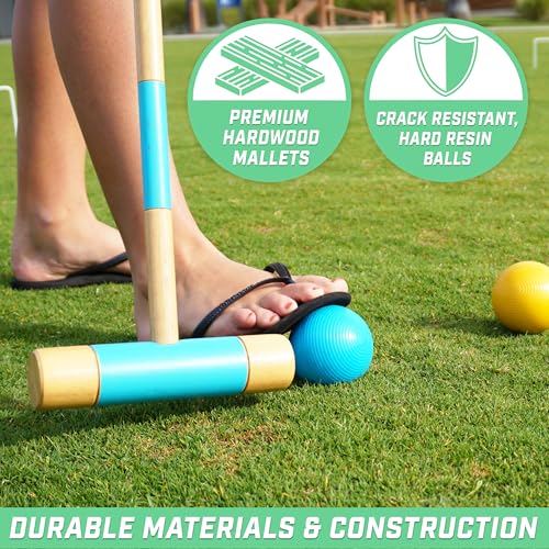 GoSports Six Player Croquet Set - Choose Deluxe (35") or Standard (28") - Modern Wood Design - style: Standard
