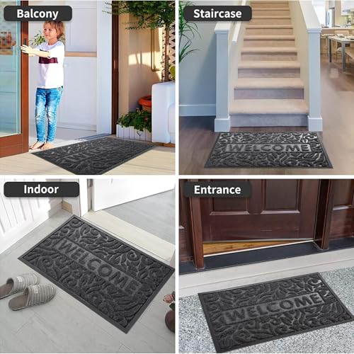 Yimobra Welcome Mat Outdoor 29.5x17, Waterproof Non-Slip Outdoor Mats for Front Door Outside Entrance, Low-Profile Entryway Mat Indoor for Garage Patio, Grey - color: Grey, size: 29.5x17 Inch