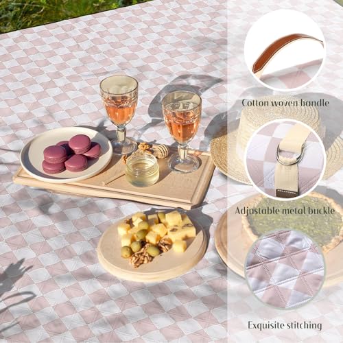 Nuanchu Checkered Picnic Blanket Extra Large Outdoor Blanket Sandproof 80"x80" Waterproof Portable Machine Washable 3 Layer Thick Gingham Picnic Mat for Beach Camping Park Grass Travel (Brown) - color: Brown