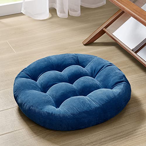 Degrees of Comfort Floor Cushion Pillow, Round Large Pillows Seating for Adults, Tufted Corduroy Floor Cushions for Living Room Tatami, Navy Blue, 22 Inch Single, 1 Count (Pack of 1) - color: Round | Navy | 1 Pack, size: 1 Pack