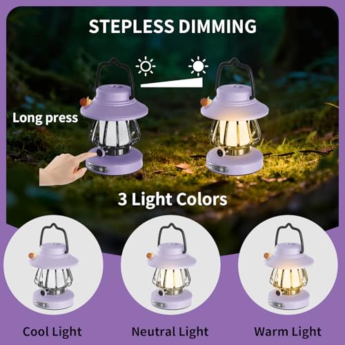 Kids Lantern with 3 Color Dimmable & USB-C Charging, Kids Nightlights for Bedroom, Indoor Outdoor Adventures & Emergency Use Toddler Flashlight Sky Lanterns Camping Essentials for Girl (Purple) - color: Purple