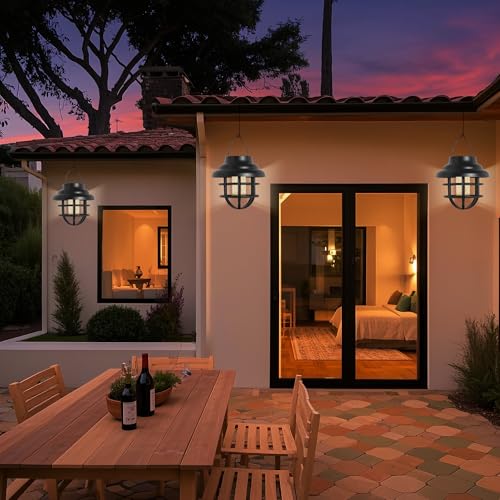 Solar Lights Outdoor Waterproof Hanging Solar Lantern Garden Decor, Hanging Outdoor Lanterns Led Lights for Outside Porch Patio Yard Balcony Pathway - size: 2pack
