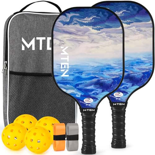 Pickleball Paddles Set of 2 or 4, or Single Paddle – USAPA Approved Fiberglass Surface Pickleball Rackets Set for Men & Women - color: Lake White*2