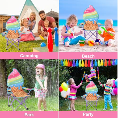 KABOER Kids Outdoor Folding Lawn and Camping Chair with Cup Holder and Carrying Bag, Children's Camping Chairs - color: Ice Cream