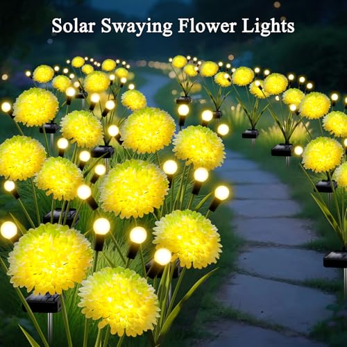 Solar Lights Outdoor Waterproof, 4 Pack Solar Firefly Swaying Lights with Flowers, Flower Light Garden Decor for Outside Yard Patio Thanksgiving for Women Grandma - color: Warm White, size: 4 pack
