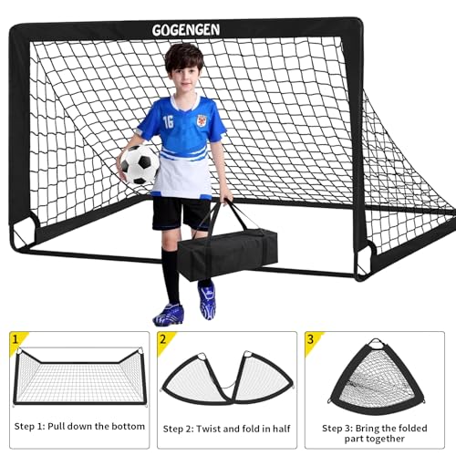 Soccer Goal, 2 of 6x4 Soccer Goals for Backyard with Soccer Net, Soccer Ball, Target, Cones, Soccer Training Equipment for Toddler Kids Youth - color: Black