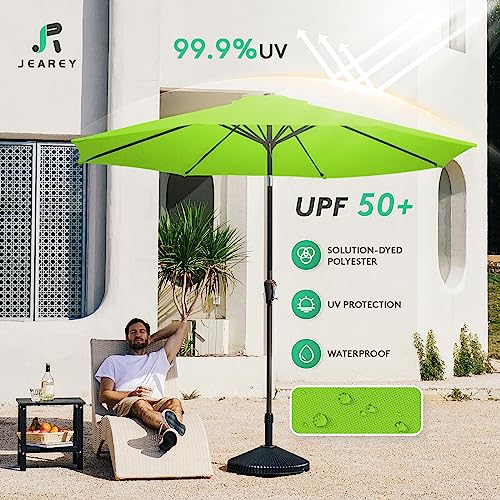 JEAREY 9FT Outdoor Patio Umbrella Outdoor Table Umbrella with Push Button Tilt and Crank, Market Umbrella 8 Sturdy Ribs UV Protection Waterproof for Garden, Deck, Backyard, Pool (Apple Green) - color: Apple Green
