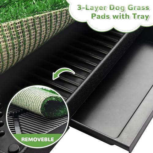 Dog Grass Pad With Tray, 25" x 20" Potty for Puppy Training, Reusable Artificial Pee Pad, Indoor/Outdoor Pet Toilet Loo, 3-Layer System - size: M 25x20x2.4IN-1 Grass Pad