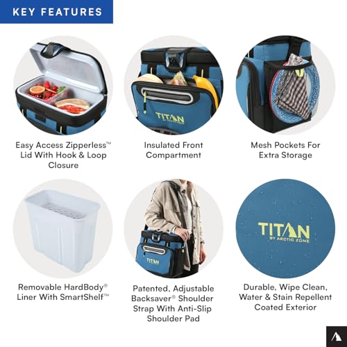 Titan by Arctic Zone Deep Freeze Cooler - Zipperless Hardbody Cooler - Deep Freeze Insulation, HardBody Liner, and SmartShelf - color: Marine Blue, size: 16 Can