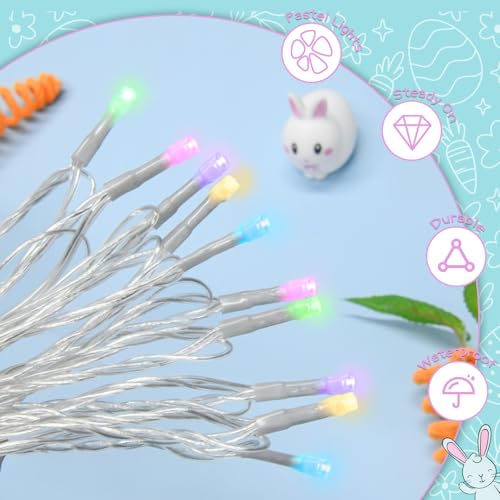 cshare Easter String Lights Battery Operated,Pastel Easter Lights with Timer 9.8ft 30LED Transparent Wire Fairy Lights for Easter Decorations Garland Outdoor Indoor Party - color: Pastel
