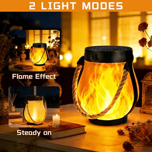 4 Pack Solar Lanterns Outdoor Waterproof, Flickering Flame Hanging Lanterns Decorative Outdoor with 2 Modes, Dual Charging USB & Solar-Powered Outdoors Lantern for Porch Yard Patio Tree Garden Decor - size: 4 Packs