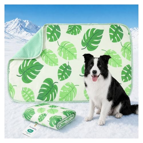 Dog Cooling Mat for Dogs & Cats, Soft Breathable Cooling Pad for Dog Bed, 35"x28" Self Cooling Crate Mat for Dogs, No Gel Washable Non-Slip Pet Cooling Mat Indoor Outdoor, Leaf - color: Leaf, size: 35"x28"(Large)