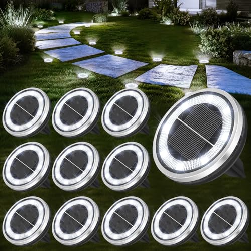 ZAIYW 12 Pack Solar Ground Lights Outdoor Waterproof Pathway Lights Solar Powered Disc Landscape Lighting for Garden Lawn Yard Walkway Deck Decoration (Cool White) - color: 12 Pack-Cool White