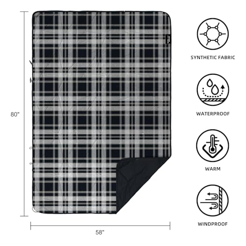 Large Outdoor Waterproof Blanket Extra Thick Fleece Stadium Blanket for Camping, Car, Pet, Picnics - Windproof, Wearable, Machine Washable 80" x 58" (Black Check) - color: Black Check