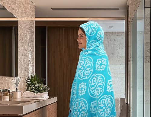 COTTON CRAFT Hooded Beach Towel – Oversized 39 x 68 Towel with Hood for Adults - 100% Cotton Velour Terry Jacquard Towel - Pool Bath Wrap - 450 GSM Soft Absorbent Quick Dry – Summer Trellis Pool Blue - color: Summer Trellis Pool Blue, size: 1 Pack - 39x68