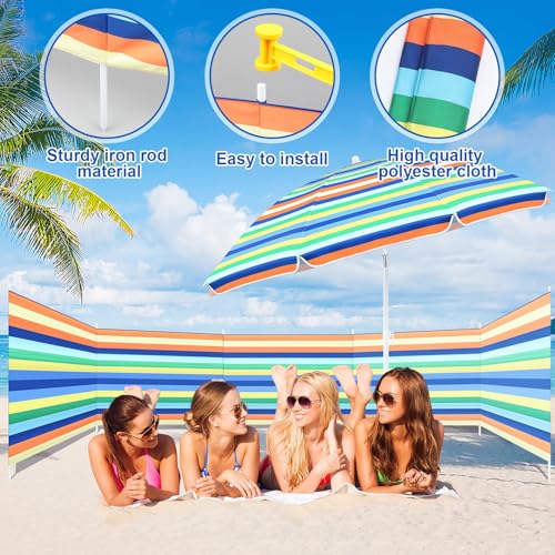 Sliner 20ft Beach Windscreen with 6ft Beach Umbrella UV 50+, Sandbeach Tanning Privacy Screen Kit, Sandbeach Wind Blocker & Umbrella with Sandbag & Anchor, for Patio, Backyard, Outdoor