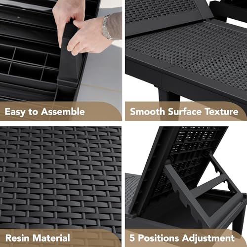 Devoko Outdoor Chaise Lounge Chair Set of 2 for Outside Pool Patio, Adjustable Waterproof Easy Assembly Chaise Lounge Outdoor (Black, Set of 2) - color: Black, size: 75 in Depth