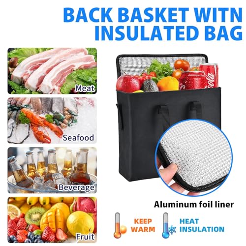 Folding Shopping Cart with Waterproof Basket Liner and Insulated Bag, Rolling Trolley with 360° Swivel Wheels Height Adjustable Portable Shopping Carts for Laundry, Baggage, Picnic - size: Medium - Front+Back Bags