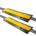 Pyle Ramp-3 Channel Rubber Floor Cord Concealer-Heavy Duty Cable Protector Wire/Hose/Pipe Hider Driveway Protective Covering Armor PCBLCO105X2 (Pair), One Size, Black and Yellow - style: 2 Pack