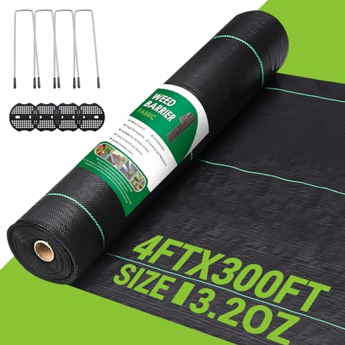 4FT x 300FT Weed Barrier Landscape Fabric Heavy Duty, 3.2oz Gardening Weed Control Mat, Ground Cover Weed Block Gardening Mat, Woven Garden Cloth for Underlayment, Commercial Driveway Fabric - size: 3.2oz-4ft×300ft