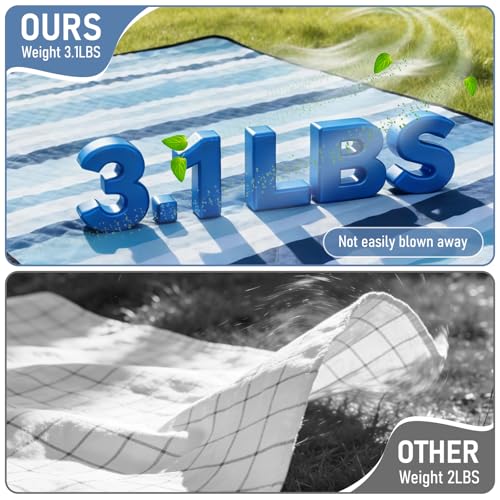 Beach Blanket Waterproof Sandproof, 80''x80''Extra Large Thick 5-Layer Big Outdoor Picnic Camping Blanket Easily Foldable Picnic Mat for Grass, Hiking, Travel, Concerts, Indoor - color: Dark Blue