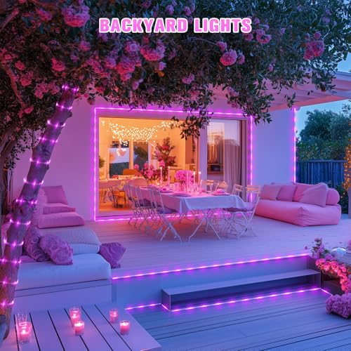 JMEXSUSS 2 * 200 LED Pink Solar Rope Lights, 66ft IP 65 Waterproof Solar String Light Outdoor, 8 Modes Christmas Lights for Camp Trampoline Ladder Slide Tent - color: Pink, size: 2*200 Led