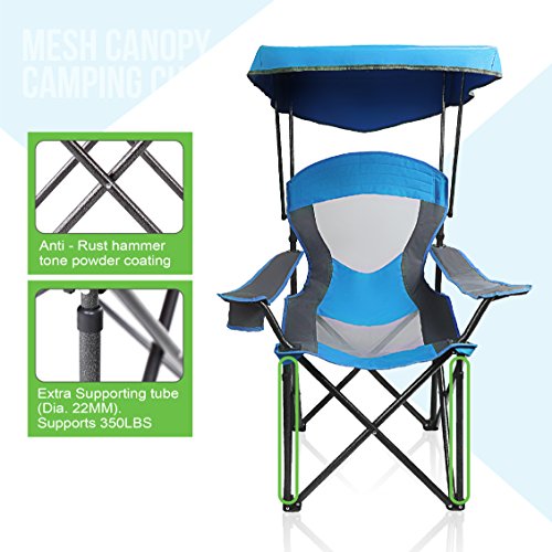 ALPHA CAMP Heavy Duty Canopy Camping Chair, 350 lbs Capacity Oversized Folding Chair with Adjustable Sunshade, Portable Sunshade Chair with Cup Holder for Beach, Fishing, Outdoor - color: Royal Blue