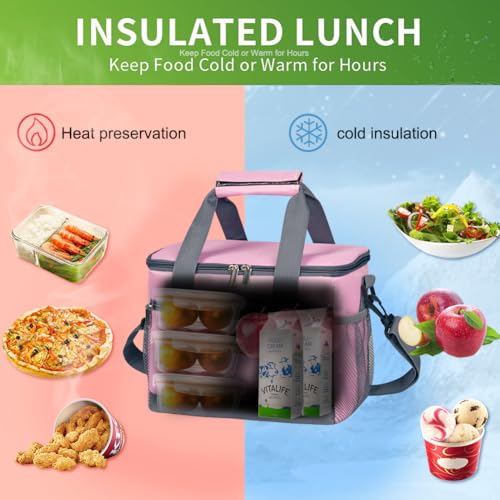 iknoe Insulated Lunch Bag, Foldable 8.5L Cooler Bag for Men & Women, Leakproof Thermal Design, Great for Office, Picnic, Travel, Lunch Box, Pink - color: Pink, size: Medium