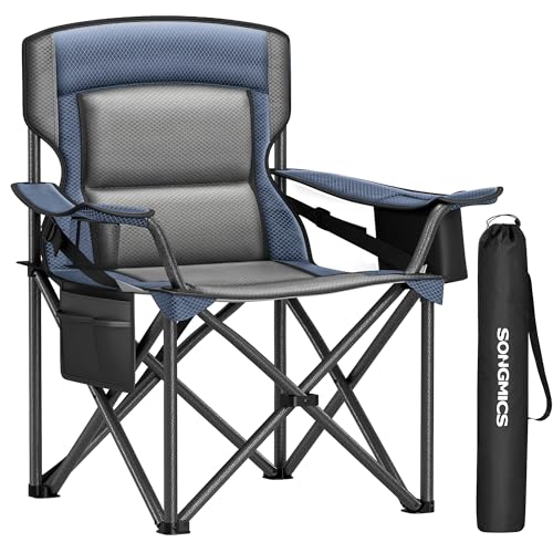 SONGMICS Oversized Lumbar Support Camping Chair, Heavy-Duty Outdoor Folding Chair Comfortable, Padded, Glamping, Cooler Bag, Weight Capacity 450 lb, Harbor Blue UGCB066Q01 - color: Blue, style: 1PC (24.8"D x 37.4"W x 39.2"H)