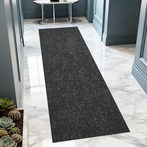 Extra Long 3x15 ft Runner Rug for Hallway, Non-Slip Indoor Outdoor Carpet with TPR Backing, Durable Waterproof Mat for Kitchen, Patio, Balcony, Garage, Deck, Entryway, Stair, Black Fine Stripes - color: Black Fine Stripes, size: 3' x 15' (Runner)