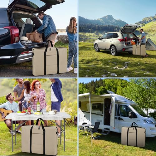 SIRUITON Folding Table Storage Bag, Portable 600D WaterProof Carry Bag for Folding Picnic/Camp Tables with Reinforcing Plate & Shoulder Strap, 25" D x 25" W x4.7 H Fits 4FT Folding Tables - size: Khaki - 4ft Folding Tables Bag