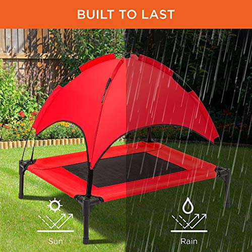 Best Choice Products 30in Elevated Cooling Dog Bed, Outdoor Raised Mesh Pet Cot w/Removable Canopy Shade Tent, Carrying Bag, Breathable Fabric - Red - color: Red, size: 30in