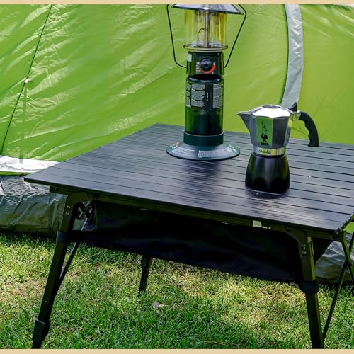 ARROWHEAD OUTDOOR 39" Aluminum Folding Camp Roll Up Table w/Adjustable Height, Undertable Mesh Storage, Carry Bag - color: Black