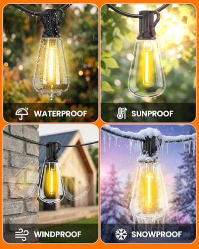 VOLIVO 54FT ST38 Solar String Lights Waterproof,Patio Lights Solar Powered with Remote & USB Port 16+1 LED Shatterproof Bulbs 8 Light Modes, Dimmable Solar Light for Camping Backyard Garden - size: 54 FT(16 Sockets)