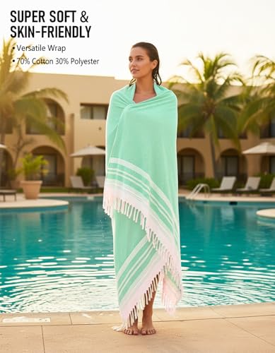 Yongoes Oversized Turkish Beach Towel Blanket Cotton Giant XL Sandproof Towels Huge Linen XXL Extra Large Big Throw Quilt Blankets for Adults Cloud Travel Camping Glamping Accessories Essentials - color: Green, size: Extra Large 82"x88"（208x224cm）