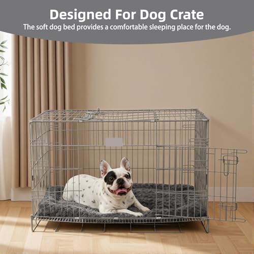 Washable Dog Bed Mat Ultra Soft Dog Crate Pad Comfy Fluffy Pet Kennel Beds Dog Sleeping Mattress for Large Jumbo Medium Small Dogs, 41 x 27 Inch, Gray - color: Grey, size: 41.00" x 27.00" x 1.50"