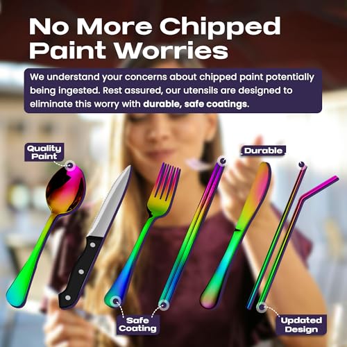 Taplord Portable Travel Silverware Set With Case, Includes 10 Pcs of Travel Utensils With Case, Stainless Steel Flatware Set For Camping, Lightweight (Multi-Color) - color: Multicolor, size: 10 Pieces