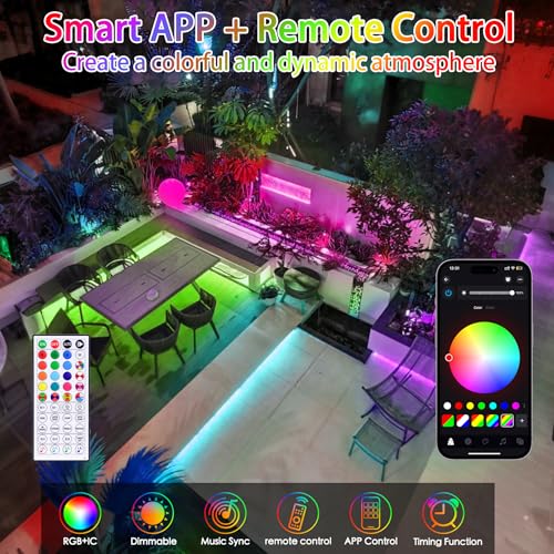 Rope Lights Outdoor Color Changing, 49FT 150 LED Waterproof Fairy String Light Plug in with Remote & APP Controlled, Music Sync Christmas Lighting for Outside Indoor Bedroom Halloween Decor - size: 49FT