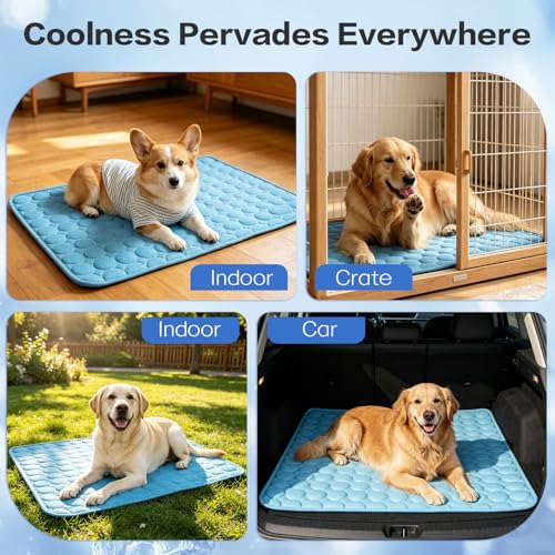 SISROL Cooling Mat for Dogs & Cats, Q-Max>0.4 Chill Fiber Pet Cooling Pad, Washable Non-Slip Non-Toxic Portable Cooling Bed for Small Medium Large Pets, Indoor & Outdoor Use - size: Large (40"x28")