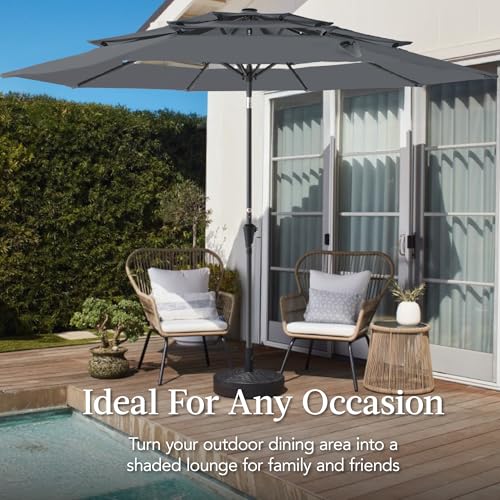 Best Choice Products 10ft 3-Tier Market Patio Umbrella, Outdoor Sun Shade with Tilt, Crank Lift, 8 Ribs for Backyard, Deck, Poolside - color: Slate