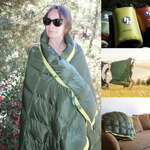 Horizon Hound Down Camping Blanket 650 Fill Power - Ultralight Backpacking Quilt (1lb 6oz) Warm & Water-Resistant 20D Nylon Shell for Outdoors, Camping, Hiking, Travel, & Stadium - Packable - color: Forest Green
