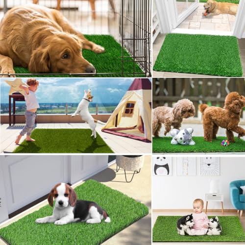 Reusable Potty Training Grass Mat for Dogs - 19.7 X 39.4 Inch Artificial Turf with Drainage Holes, Washable Dog Potty Pad for Indoor & Outdoor Use, Easy to Clean, Durable & Long-Lasting - size: 19.7 X 39.4 Inch