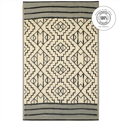 Fab Habitat Outdoor Rug - Waterproof, Fade Resistant, Crease-Free - Premium Recycled Plastic - Tribal Boho Neutral - Patio, Deck, Porch, Balcony, Laundry Room - Kilimanjaro - Black - 4 x 6 ft - color: Kilimanjaro - Black, size: 4' x 6' (Rectangular)