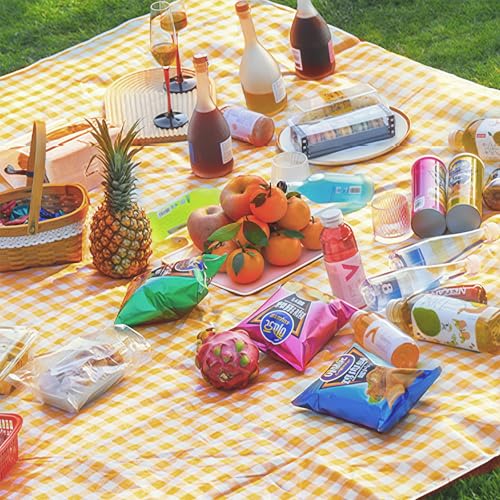 80" x 120" Sandproof Waterproof Picnic Blanket, Beach Mat for Outdoor Camping Hiking Park, Portable with Tote Bag, Non-Stick Sand & Grass, Foldable for Indoor Outdoor Use (Yellow) - color: Yellow