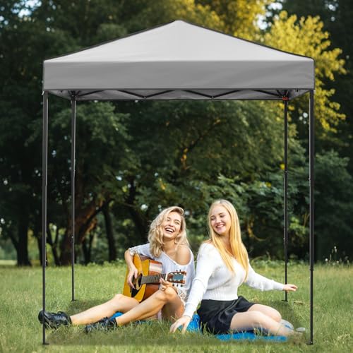EAGLE PEAK 6x4 Instant Pop Up Canopy Tent, Straight Leg Sun Shelter, Portable Canopy with Carry Bag for Camping, Beach & Sports, Gray - color: Gray, size: No Wall