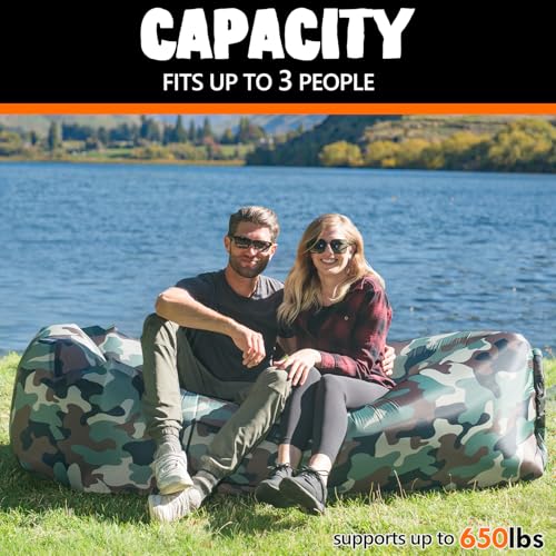 AlphaBeing Inflatable Lounger Beach Chair Accessories, Air Sofa Hammock Inflatable Couch for Camping Backyard Lakeside with Compression Sacks, Ideal Outdoor Gifts for Adults - color: Camo Green