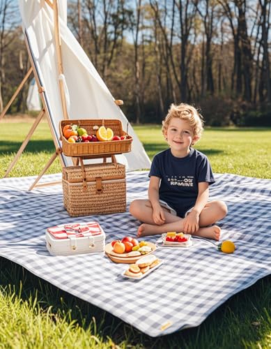Wind Tour Waterproof Picnic Blanket with Carry Strap - Foldable Sandproof Outdoor Mat for Camping, Beach, Park - 59" x 71",Grey Grid (Two Mat Set) - color: 59” X 71“,grey Grid (Two Mat Set)