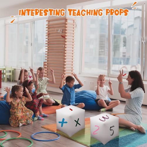 Silipull 6 Pcs Jumbo Inflatable Dice 11.8 Inch DIY Blank Giant Inflatable Jumbo Dice PVC Reusable Toy with 7 Pcs Colorful Marker Pens or Write for Indoor Outdoor Game Activity Pool Party