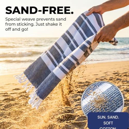 Turkish Beach Towels Set of 2 - Oversized Cotton Beach Towels 40X70 inch - Sand Free Quick Dry Beach Blanket for Adults - Extra Large Towels for Beach Bath Pool Yoga Travel - Blue - color: Blue, size: 2 Pack