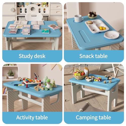 UNICOO Kids Folding Table, Toddler Activity Table for Study, Snack, Art Craft and Play, Portable Plastic Children's Table for Small Spaces, Home and Playroom - color: Blue & Grey